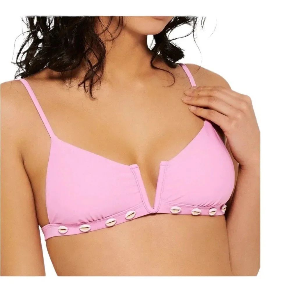 Hula Honey Juniors Shell-Trim Bikini Top Lilac Chiffon Extra Large NWT